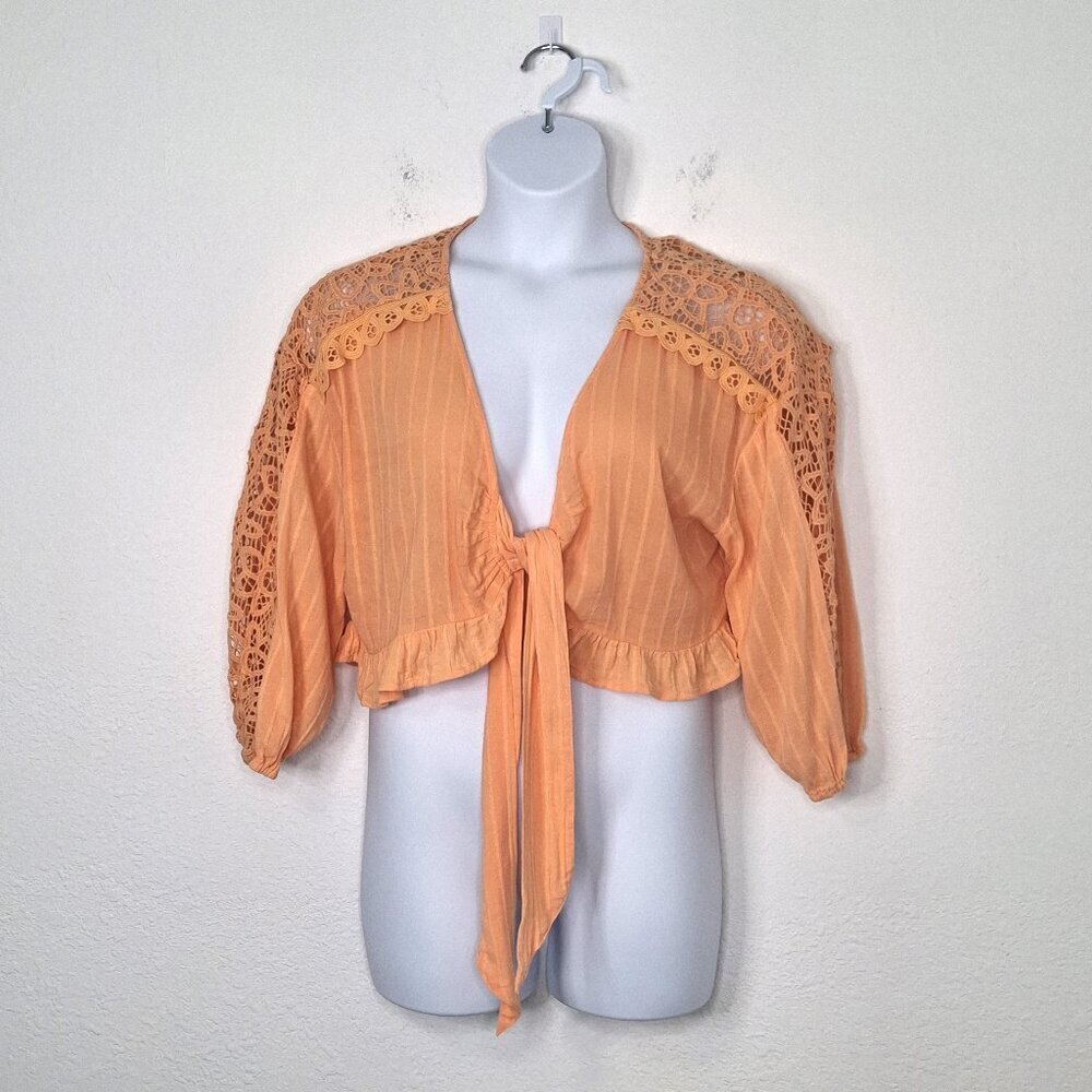 American Eagle Crochet Bolero Top Sz L Relaxed Cover Up Boho Cottagecore